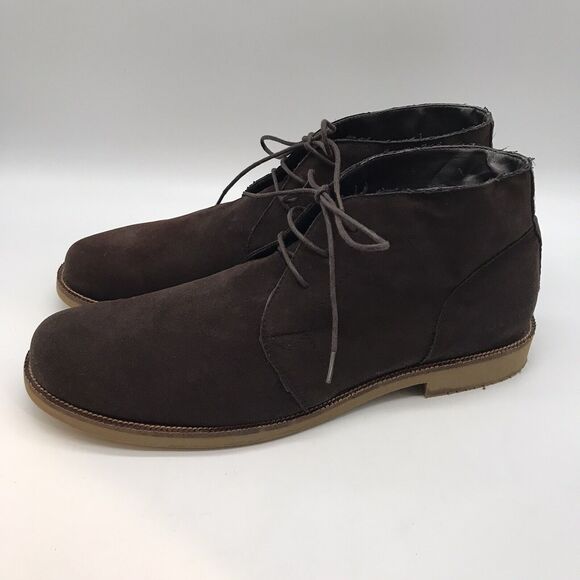 Guess Brown Faux Suede Leather Chukka Boots Men's 12 Lace Up Mid Top Ankle Shoes - Picture 1 of 11